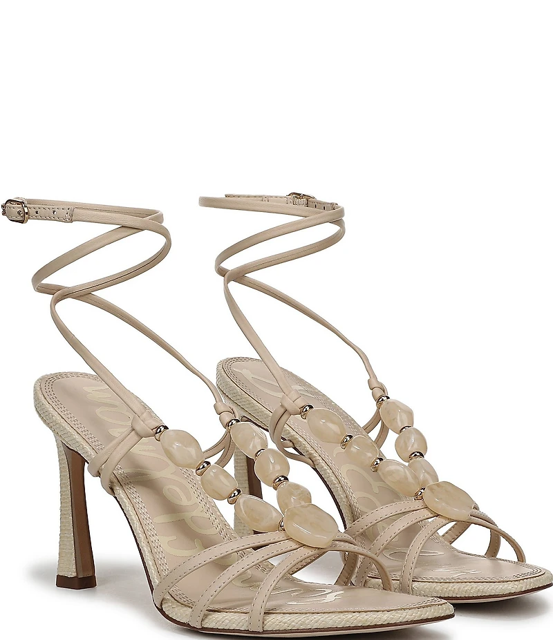 Sam Edelman Imani Stone Embellished Leather Ankle Wrap Woven Dress Sandals