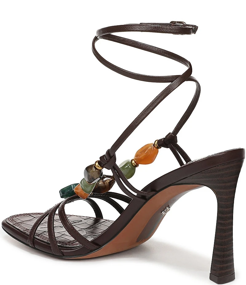 Sam Edelman Imani Stone Embellished Leather Ankle Wrap Croco Dress Sandals