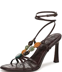 Sam Edelman Imani Stone Embellished Leather Ankle Wrap Croco Dress Sandals