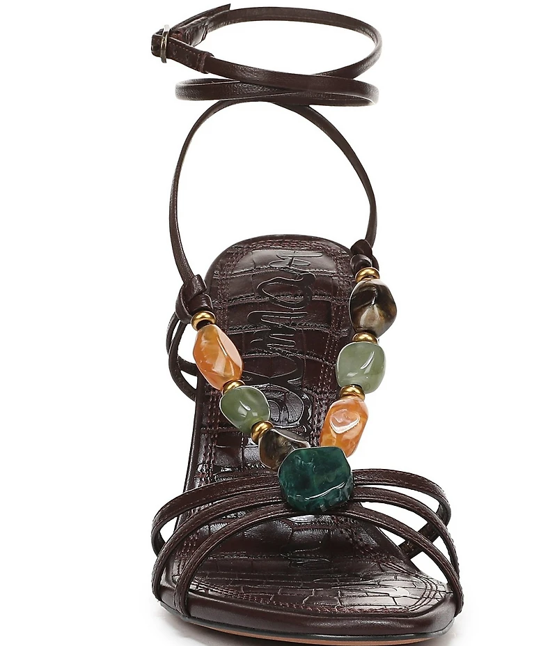 Sam Edelman Imani Stone Embellished Leather Ankle Wrap Croco Dress Sandals