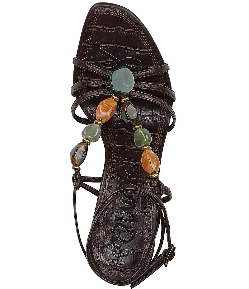 Sam Edelman Imani Stone Embellished Leather Ankle Wrap Croco Dress Sandals