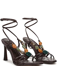 Sam Edelman Imani Stone Embellished Leather Ankle Wrap Croco Dress Sandals
