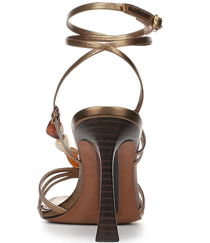 Sam Edelman Imani Stone Embellished Metallic Leather Ankle Wrap Dress Sandals