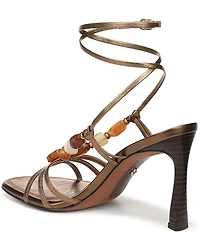 Sam Edelman Imani Stone Embellished Metallic Leather Ankle Wrap Dress Sandals