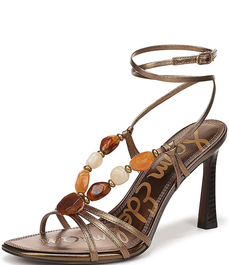 Sam Edelman Imani Stone Embellished Metallic Leather Ankle Wrap Dress Sandals