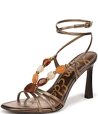 Sam Edelman Imani Stone Embellished Metallic Leather Ankle Wrap Dress Sandals