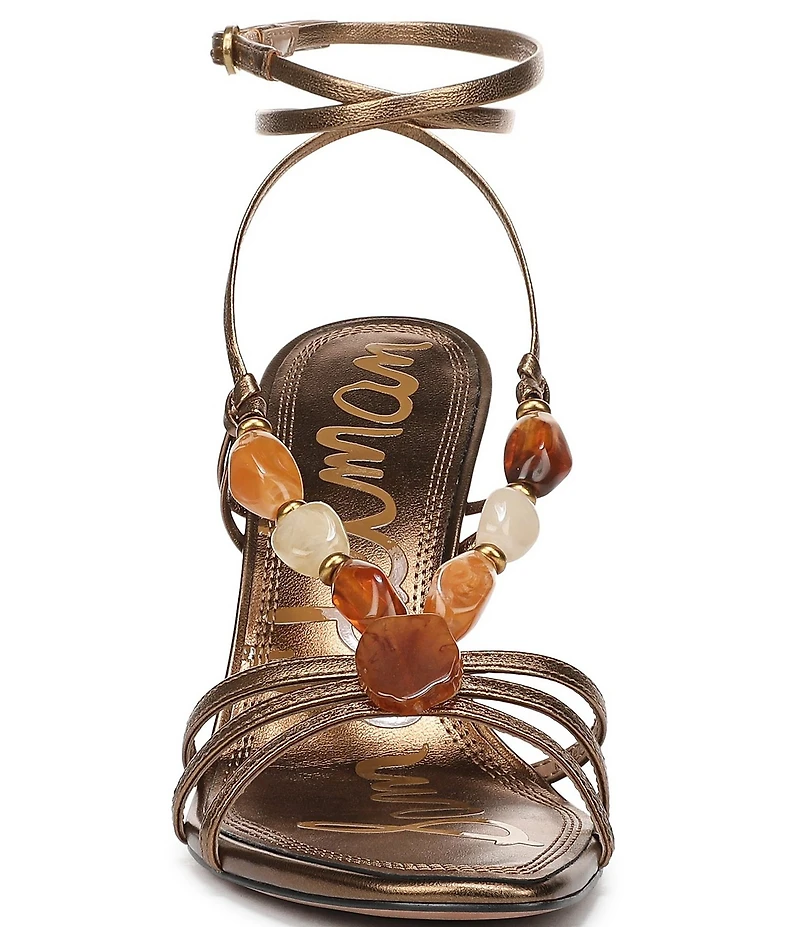 Sam Edelman Imani Stone Embellished Metallic Leather Ankle Wrap Dress Sandals