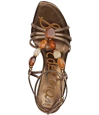 Sam Edelman Imani Stone Embellished Metallic Leather Ankle Wrap Dress Sandals