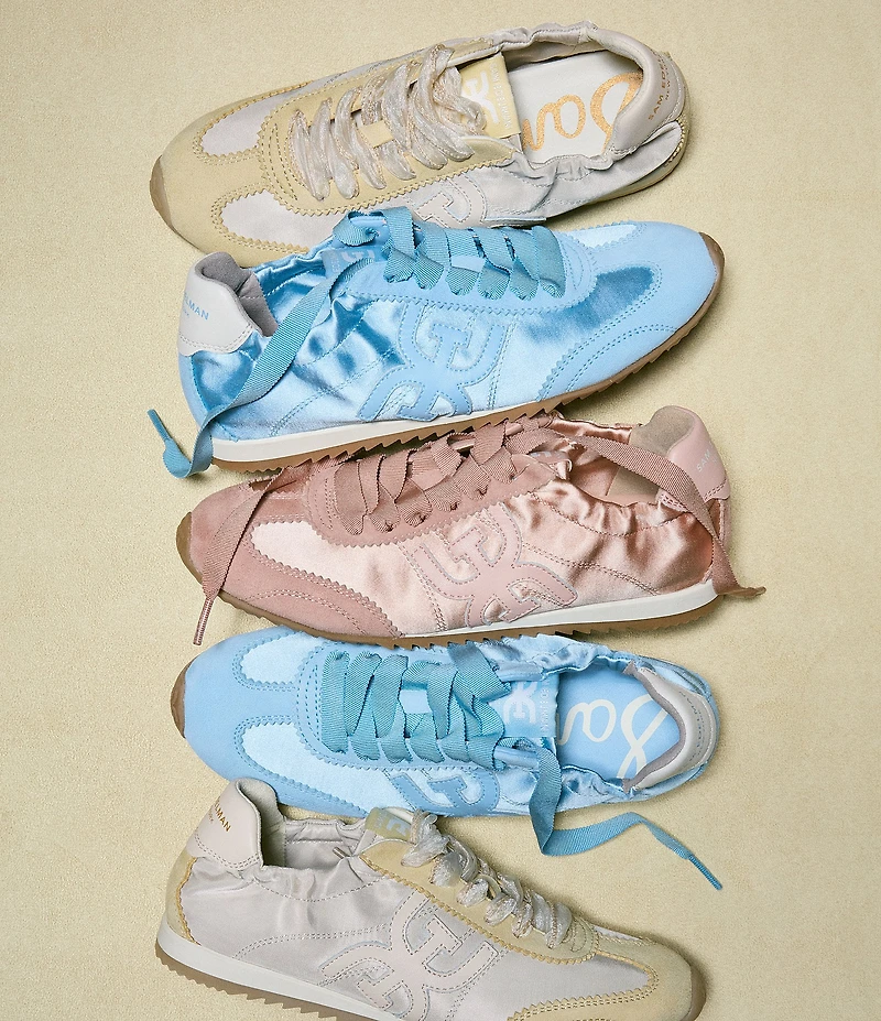 Sam Edelman Isella Satin and Suede Logo Lace Up Sneakers