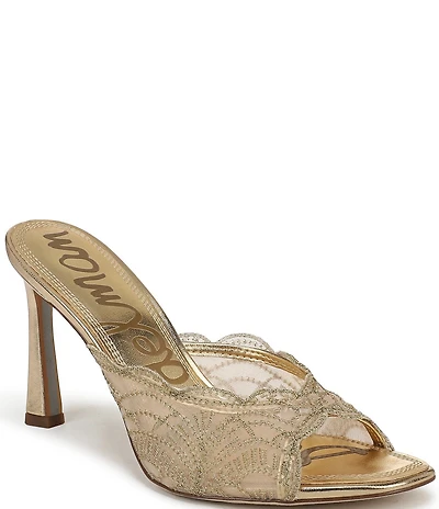 Sam Edelman Iva Metallic Embroidered Lace Dress Slide Sandals
