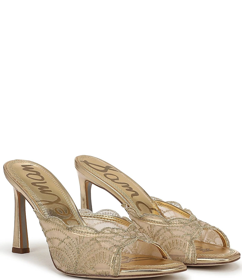 Sam Edelman Iva Metallic Embroidered Lace Dress Slide Sandals