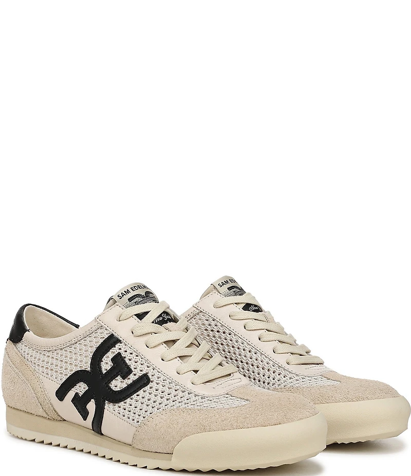 Sam Edelman Ivey Mesh and Suede Double-E Logo Lace Up Sneakers
