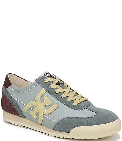 Sam Edelman Ivey Fabric and Suede Double-E Logo Lace Up Sneakers
