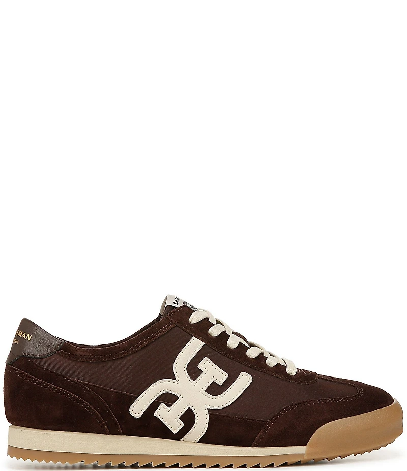Sam Edelman Ivey Fabric and Suede Double-E Logo Lace Up Sneakers