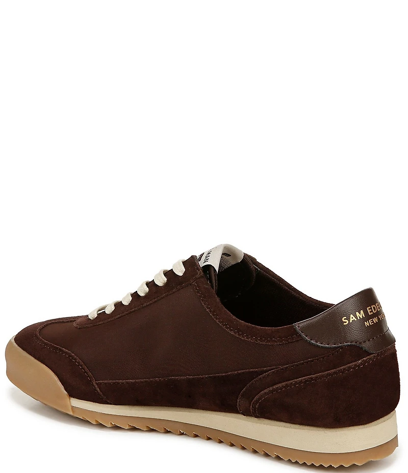 Sam Edelman Ivey Fabric and Suede Double-E Logo Lace Up Sneakers