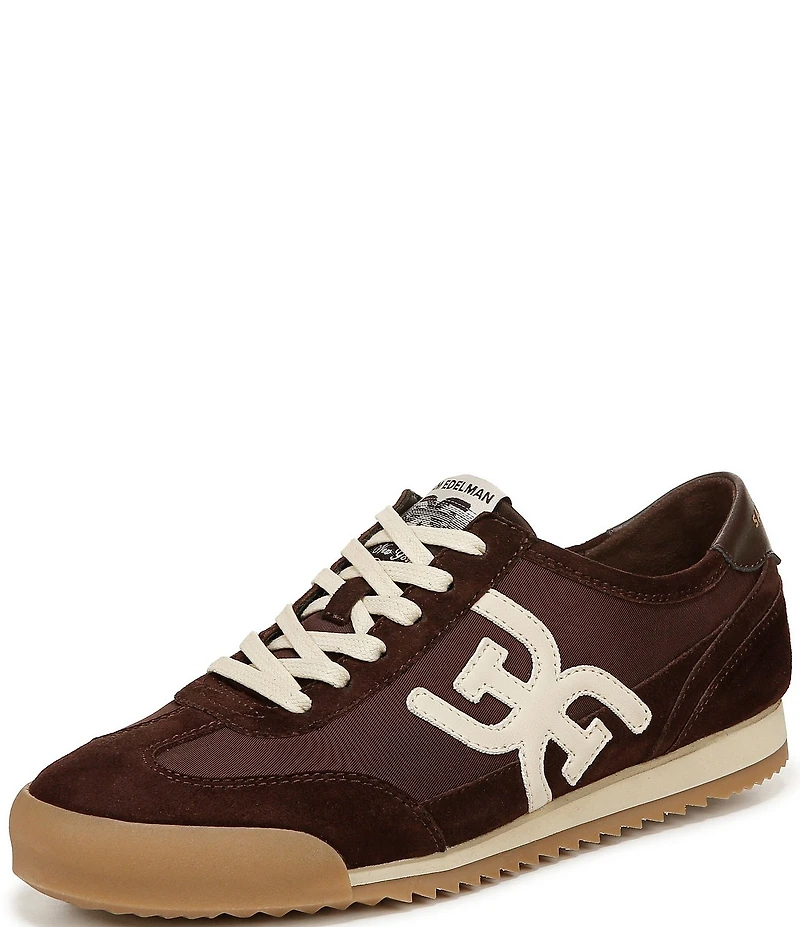 Sam Edelman Ivey Fabric and Suede Double-E Logo Lace Up Sneakers