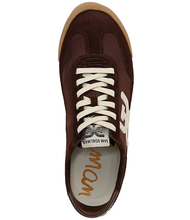 Sam Edelman Ivey Fabric and Suede Double-E Logo Lace Up Sneakers