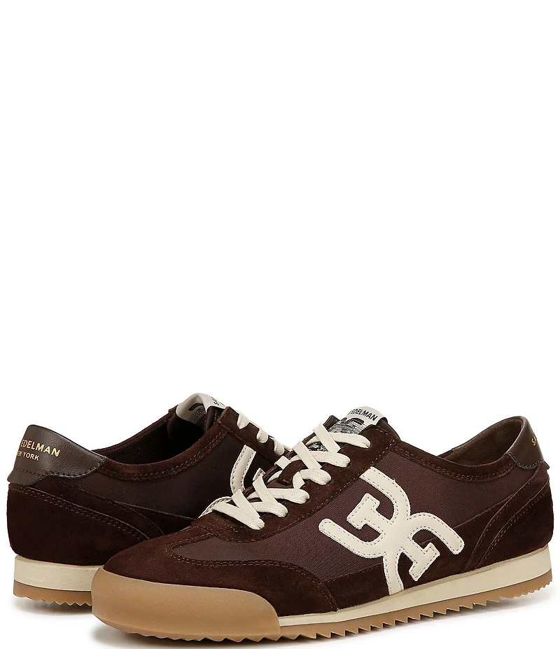 Sam Edelman Ivey Fabric and Suede Double-E Logo Lace Up Sneakers