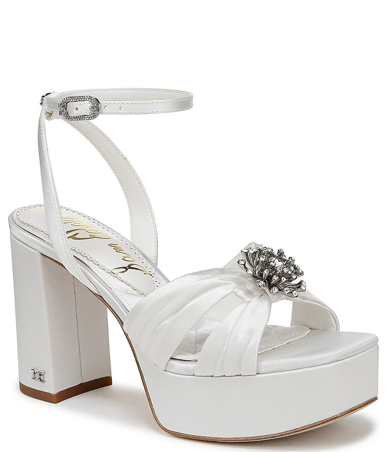 Sam Edelman Janelle Satin Ornamented Ankle Strap Platform Dress Sandals