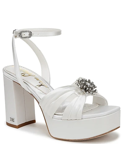 Sam Edelman Janelle Satin Ornamented Ankle Strap Platform Dress Sandals