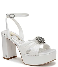 Sam Edelman Janelle Satin Ornamented Ankle Strap Platform Dress Sandals