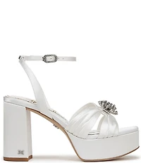 Sam Edelman Janelle Satin Ornamented Ankle Strap Platform Dress Sandals