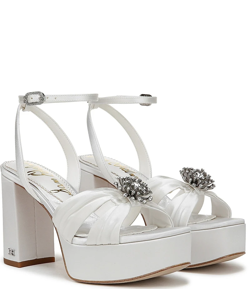 Sam Edelman Janelle Satin Ornamented Ankle Strap Platform Dress Sandals