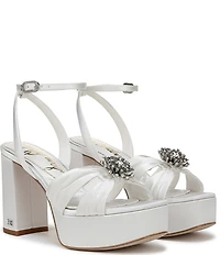 Sam Edelman Janelle Satin Ornamented Ankle Strap Platform Dress Sandals