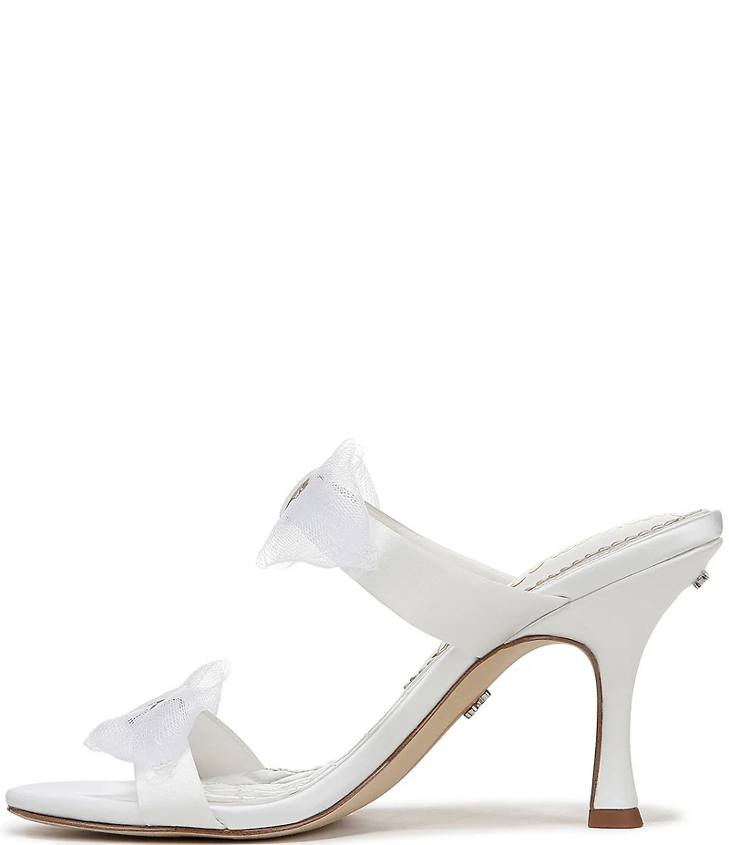 Sam Edelman Jasmine Satin Mesh Bow Detail Double Banded Dress Slide Sandals
