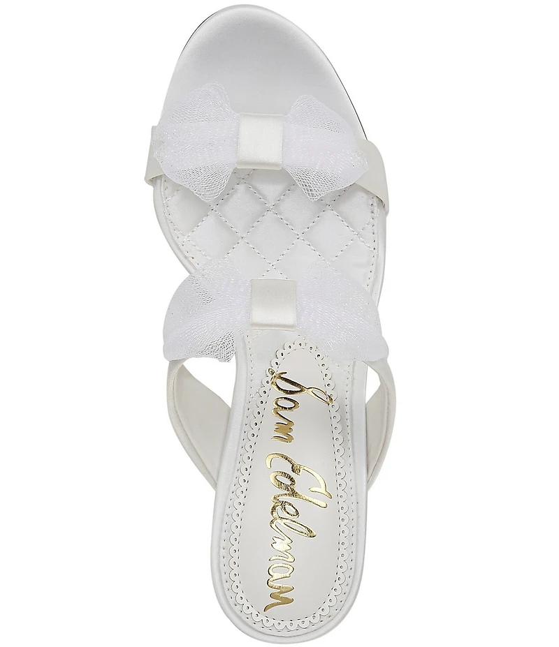 Sam Edelman Jasmine Satin Mesh Bow Detail Double Banded Dress Slide Sandals