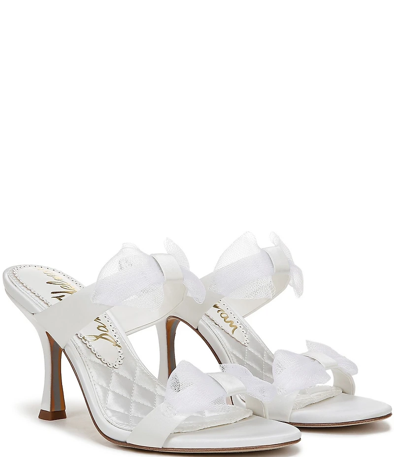 Sam Edelman Jasmine Satin Mesh Bow Detail Double Banded Dress Slide Sandals