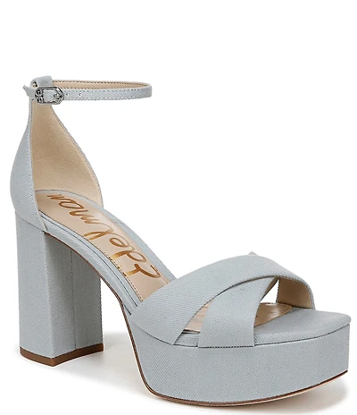 Sam Edelman Jullian Denim Fabric Ankle Strap Platform Dress Sandals
