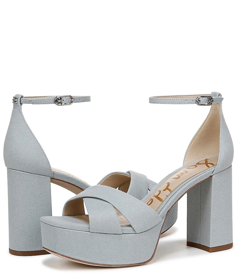 Sam Edelman Jullian Denim Fabric Ankle Strap Platform Dress Sandals