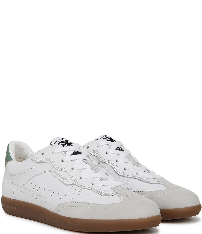 Sam Edelman Kallen Gum Sole Leather and Suede Perforated Detail Lace Up Sneakers
