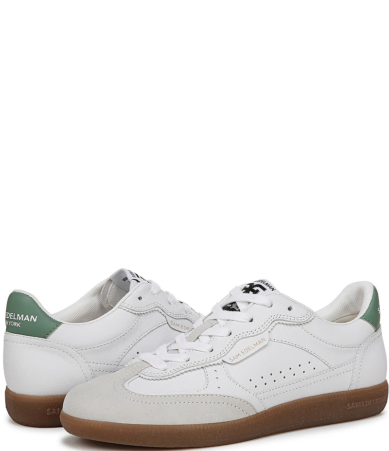Sam Edelman Kallen Gum Sole Leather and Suede Perforated Detail Lace Up Sneakers