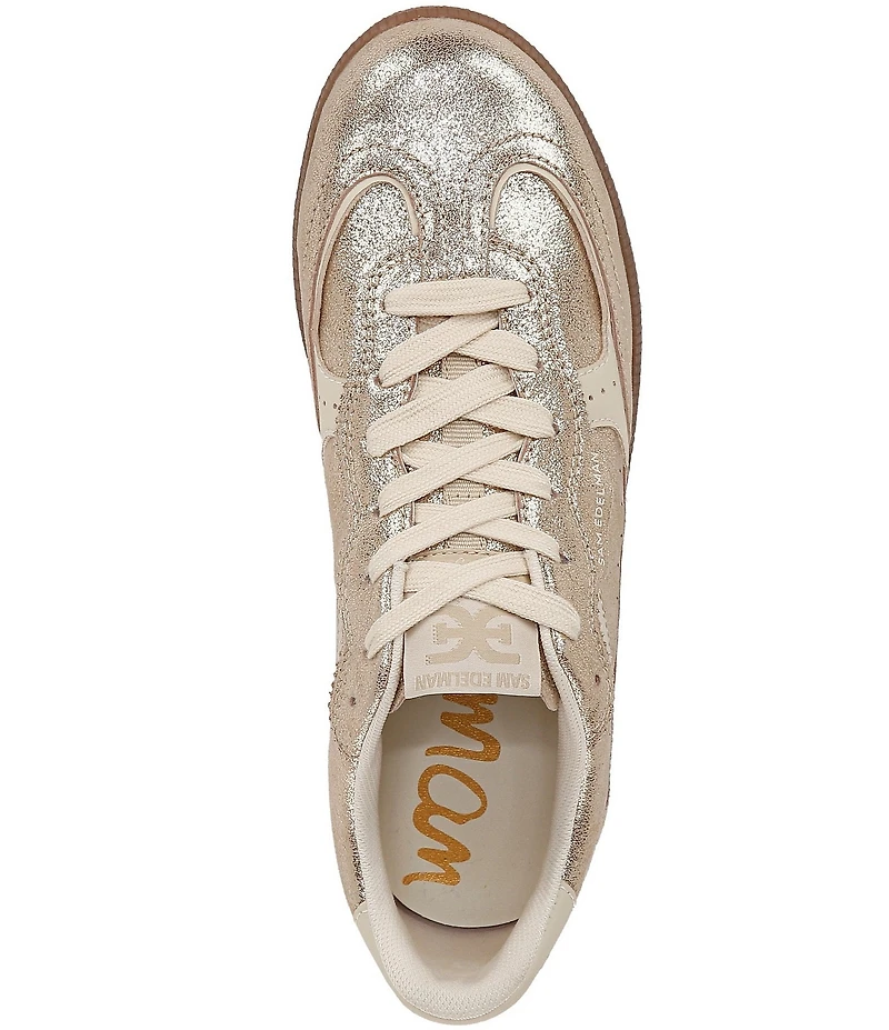 Sam Edelman Kallen Gum Sole Shimmer Suede Perforated Detail Lace Up Sneakers