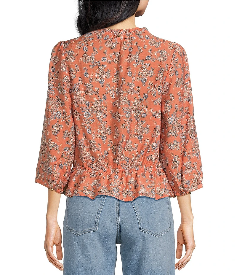 Sam Edelman Kit Pintuck Ruffled V-Neck 3/4 Sleeve Top