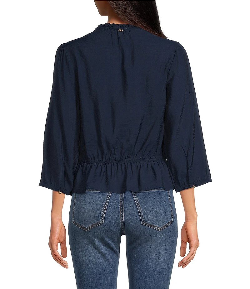 Sam Edelman Kit Pintuck Ruffled V-Neck 3/4 Sleeve Top