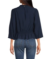 Sam Edelman Kit Pintuck Ruffled V-Neck 3/4 Sleeve Top