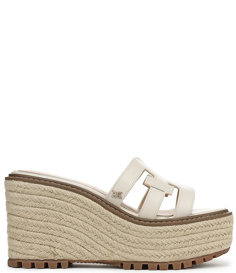 Sam Edelman Laine Leather Raffia Logo Wrapped Platform Slide Sandals