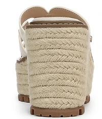 Sam Edelman Laine Leather Raffia Logo Wrapped Platform Slide Sandals