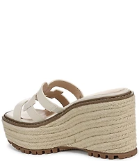Sam Edelman Laine Leather Raffia Logo Wrapped Platform Slide Sandals