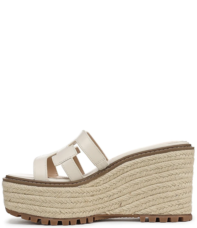 Sam Edelman Laine Leather Raffia Logo Wrapped Platform Slide Sandals