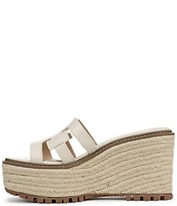 Sam Edelman Laine Leather Raffia Logo Wrapped Platform Slide Sandals