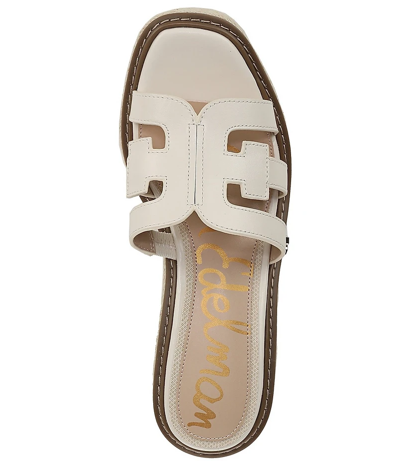 Sam Edelman Laine Leather Raffia Logo Wrapped Platform Slide Sandals