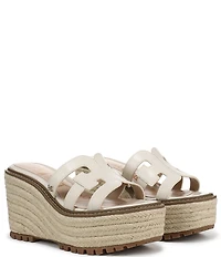 Sam Edelman Laine Leather Raffia Logo Wrapped Platform Slide Sandals