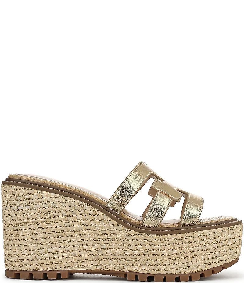 Sam Edelman Laine Leather Raffia Logo Wrapped Platform Slide Sandals