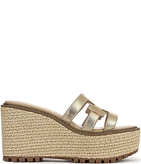 Sam Edelman Laine Leather Raffia Logo Wrapped Platform Slide Sandals