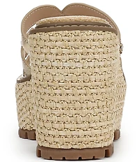 Sam Edelman Laine Leather Raffia Logo Wrapped Platform Slide Sandals