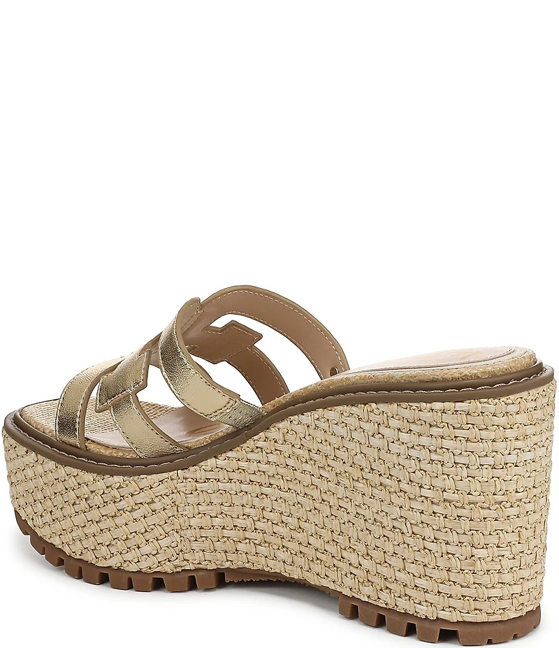 Sam Edelman Laine Leather Raffia Logo Wrapped Platform Slide Sandals